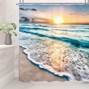 Beach Ocean Themed Cloth Fabric Decorative Shower Curtain Sets for Bathroom Sunrise Sunset View Scene 72x72 Inch