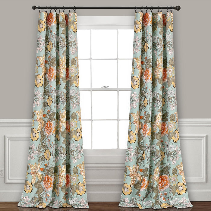 Sydney Light Filtering Window Curtain Panels, Pair, 52" W x 84" L, Blue & Green - Botanical Garden