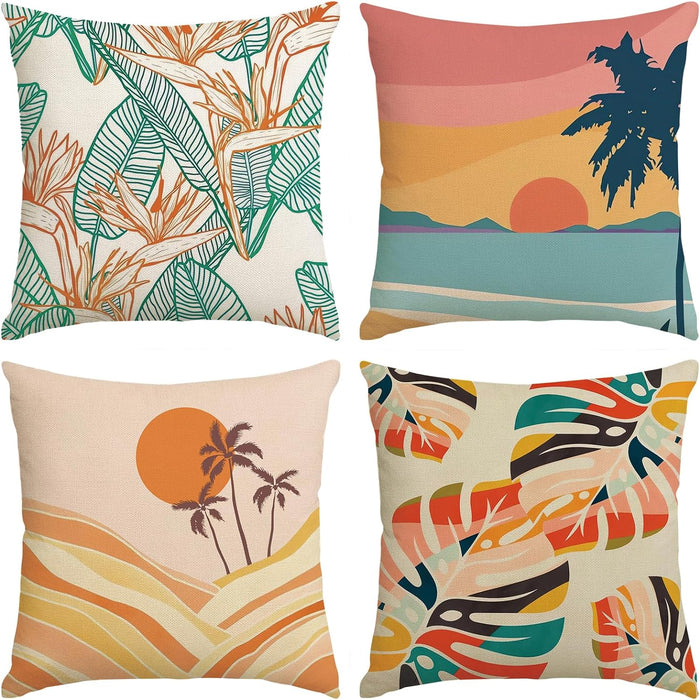 Set of 4 Modern Tropical Leaves Minimalist Aesthetic Leaf Decorative Throw Pillow Cases, 18 x 18