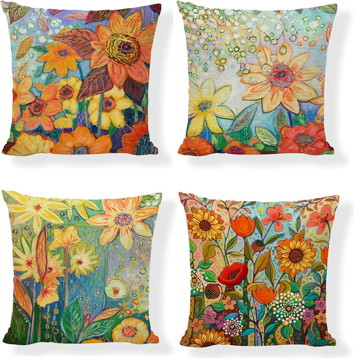 Summer Throw Pillow Covers 18x18 Inch, Set of 4 Farmhouse Dercoration