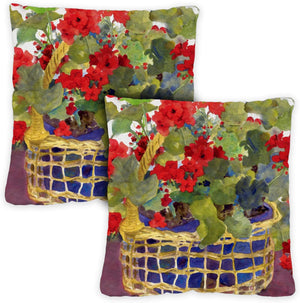 Set of 2 Geranium Basket Spring Pillow Covers 18x18 Inch