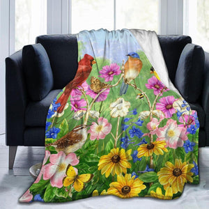 Rural Flowers Birds Throw Blanket Ultra Soft Warm All Season Rustic Sunflowers, 50"X40"