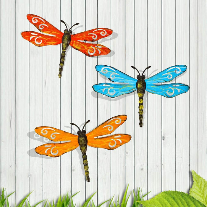 3 Pack Metal Dragonfly Wall Decor Outdoor Garden Fence Art