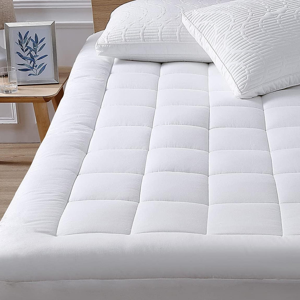 Cooling Mattress Topper Pillow Top with Down Alternative Fill (8-21” Fitted Deep Pocket Queen Size) White