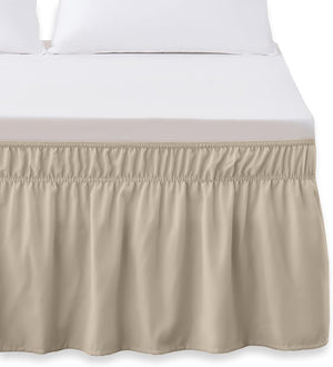 Wrap Around Elastic Solid Ruffled Bed Skirt, with 16 Inch Tailored Drop,  Full/Twin, Ivory