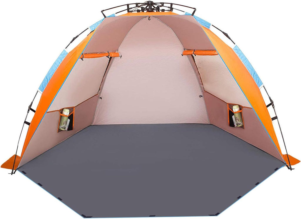 X-Large 4 Person Beach Tent Sun Shelter - Portable Sun Shade Instant Tent for Beach with Carrying Bag, Orange