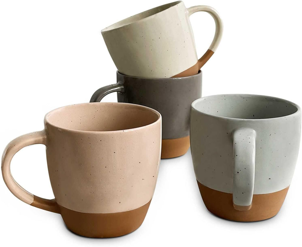 Ceramic Large Latte Mug Set of 4, 16oz - Microwavable, Porcelain Coffee Cups With Big Handle, Assorted Neutrals