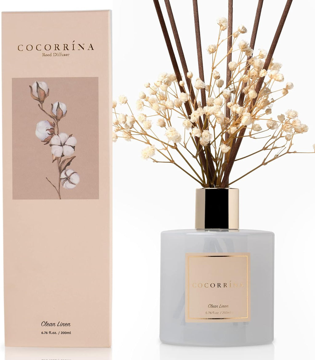 Reed Diffuser Set, 6.7 oz Clean Linen Scented Diffuser with Sticks Home Fragrance