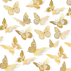 3D Butterfly Wall Decor 48 Pcs 4 Styles 3 Sizes, Gold Butterfly Decorations