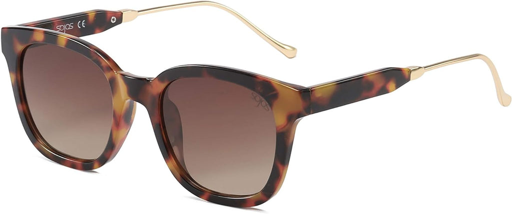 Classic Square Polarized Sunglasses for Women Men Retro Trendy UV400 Sunnies (Amber Tortoise/Brown)