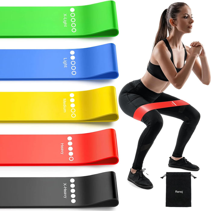 5 Set of Stretch Bands for Booty Legs, Pilates Flexbands, Colorful