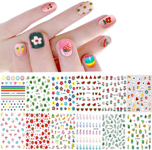 2 Sheets 3D Self-adhesive DIY Nail Art Decoration Set Including Flowers Leaves Animals Plants Fruits