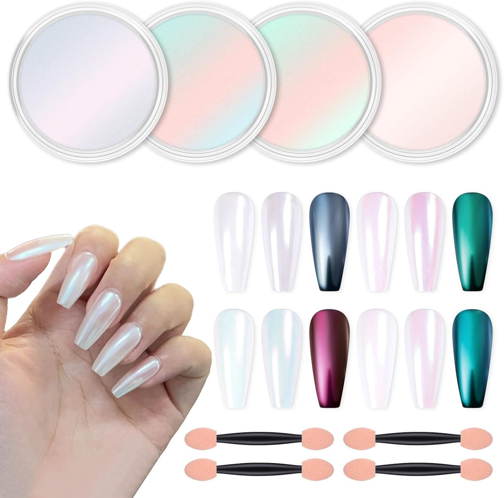 4pcs Chrome Nail Powder Metallic Mirror Glitter Effect Pigment Dust Kit for Gel Polish Nail Art