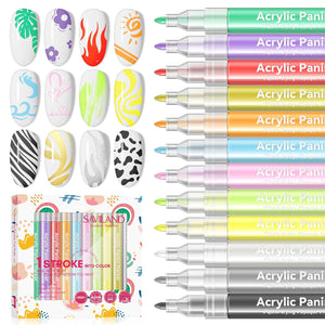 12 Colors Nail Art Pens Set - 3D Nail Polish Pens Graffiti Nail Dotting Tools Acrylic Paint Pens Drawing