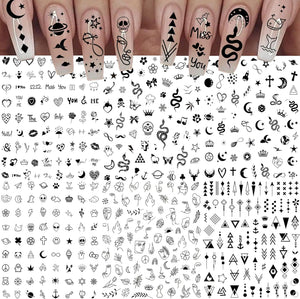 6 Sheets Self-Adhesive Snake Heart Moon Star Nail Art Sticker Decals, Abstract Lady Face Nail Stickers