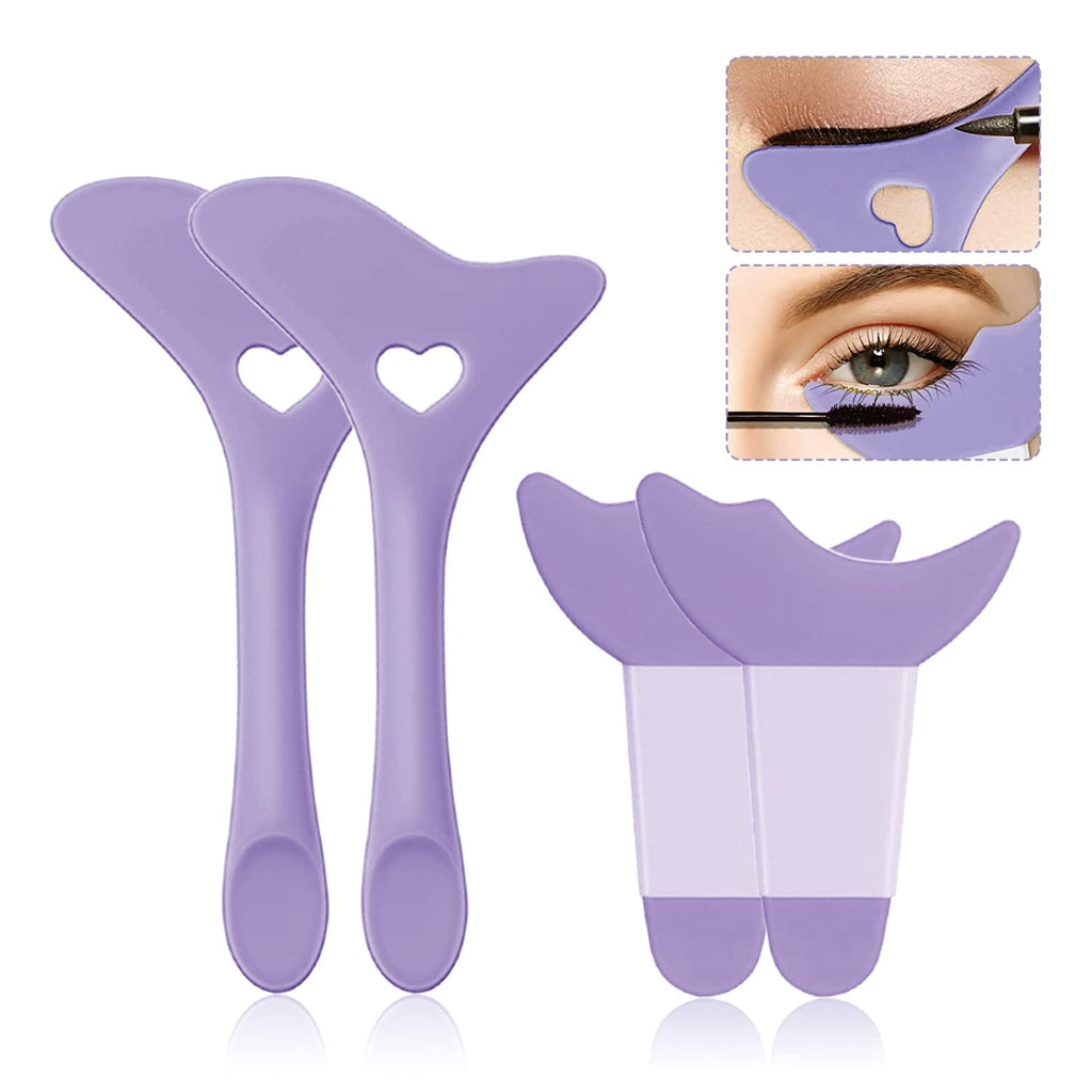 4Pcs Reusable Silicone Eyeliner Aid Mascara Shield Eyeliner Eyelash Eyeshadow Lipstick Applicator Guide Tool, Purple