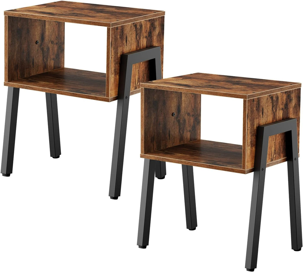 Set of 2 Bedside Tables Nightstands Stackable Narrow End Table with Open Storage