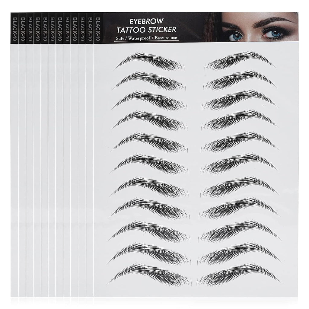 4D Hair-Like Eyebrow Tattoos Stickers 12 Sheets Waterproof Long-lasting, 1 Style 132 Pairs (Classic Style)