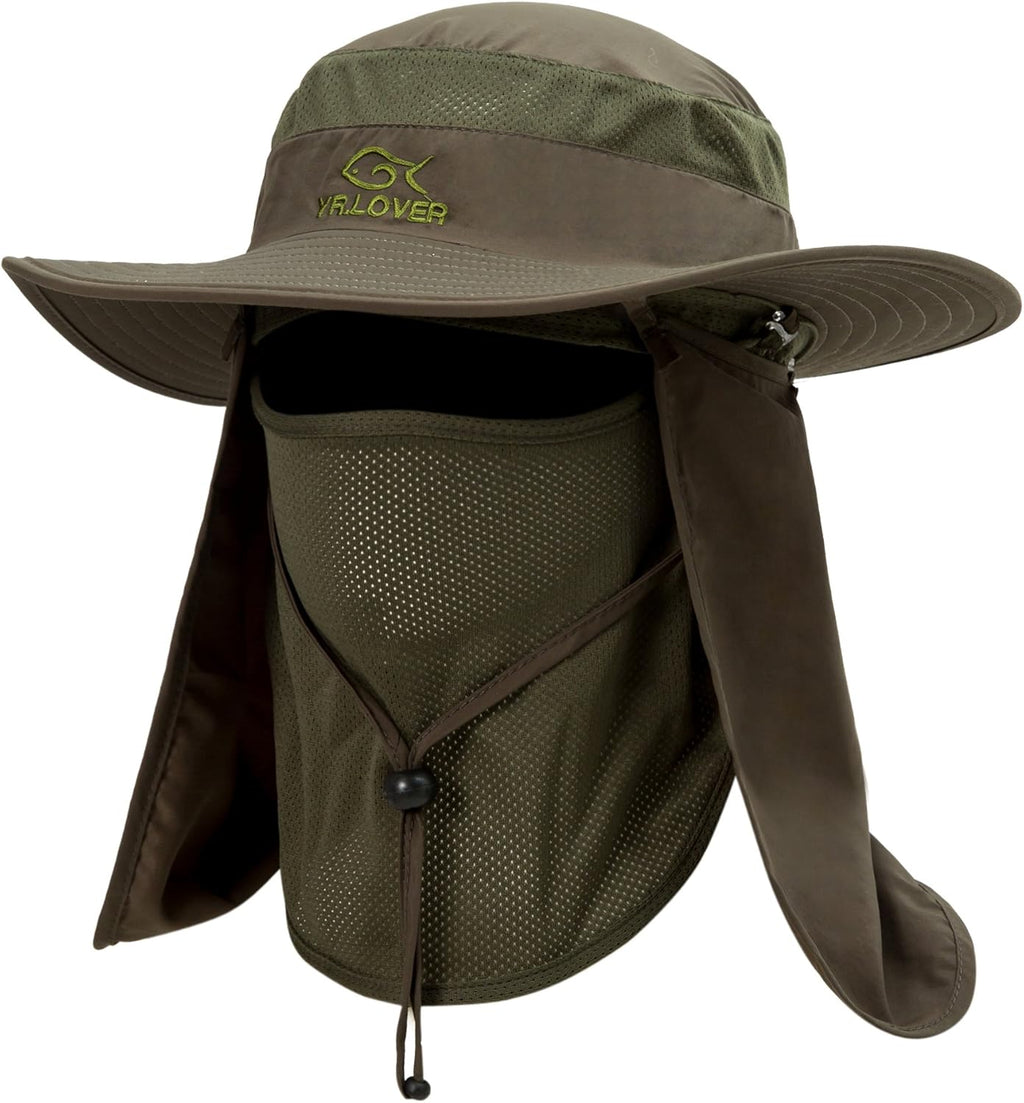 Outdoor UV Sun Protection Wide Brim Fishing Cap with Removable Flap