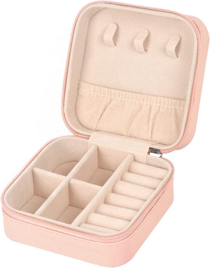 Small Jewelry Box Organizer Storage Case Portable PU Leather Mini, Pink