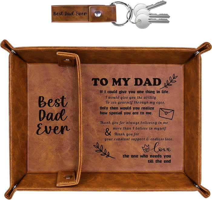 Best Dad Ever PU Leather Tray and Keychain, Gifts for Dad Fathers Day, Unique Dad Birthday