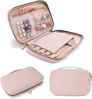 Jewelry Organizer Case Travel Storage Bag for Necklace, Earrings, Rings, Bracelet, Soft Pink, Medium