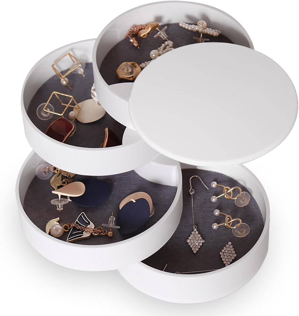Small Jewelry Storage Box Earring Holder for Women, 5-Layer Rotating Travel Jewelry Tray Case