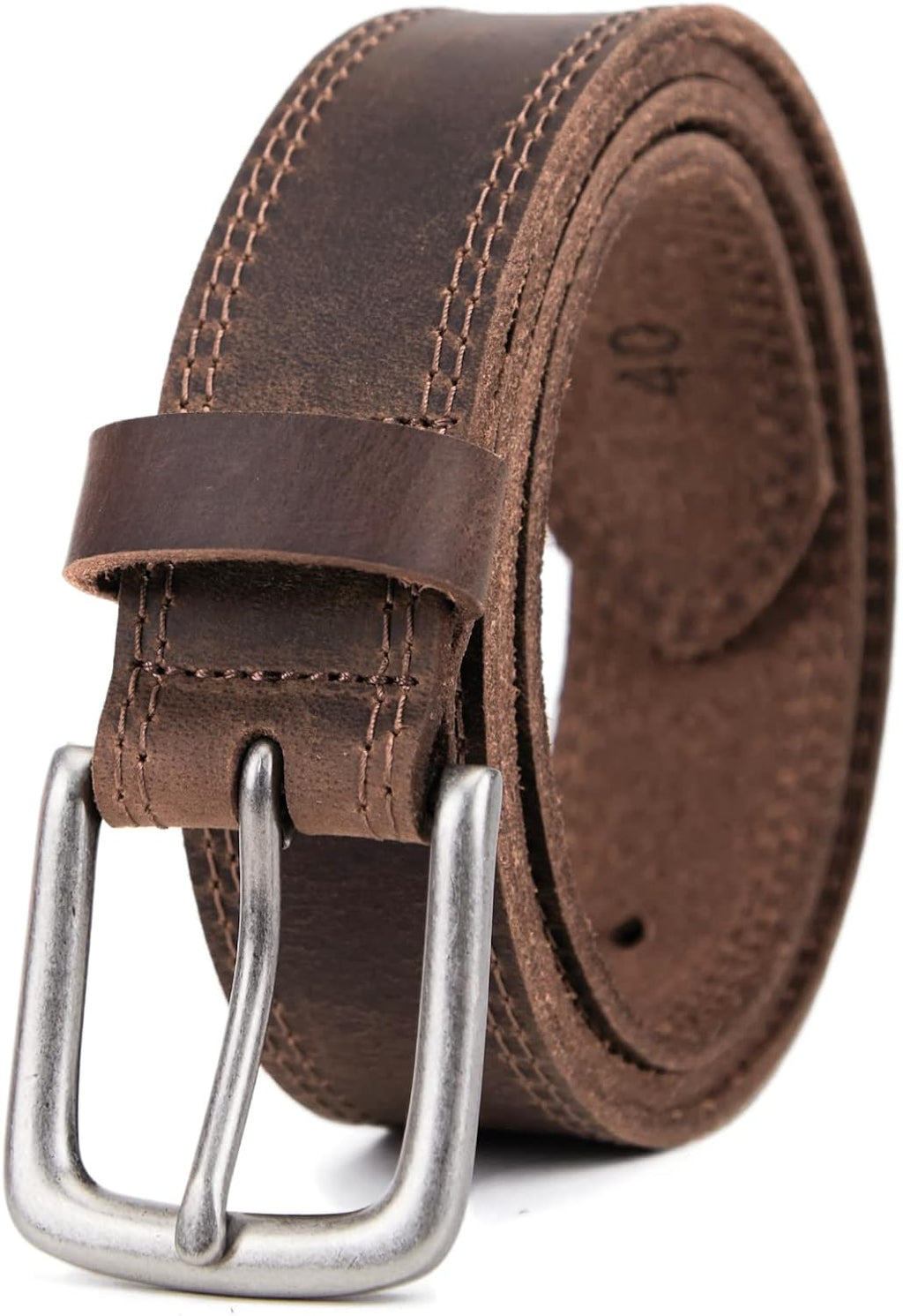 Men's Genuine Leather Casual Every Day Jeans Belts, Handmade with Gift Box, Bourbon Brown (Double Stitch) (36,waist 34)