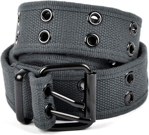 Parquet Casual Unisex Canvas Belt Double Hole Belt - Double Grommets Belt for Men and Women, Charcoal, Medium