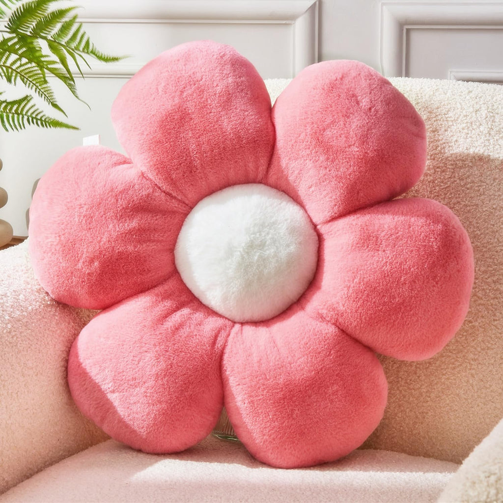 Pink Flower Shaped Throw Pillow 15.7In Daisy Pillow Cute Flower Seating Cushion, Pink