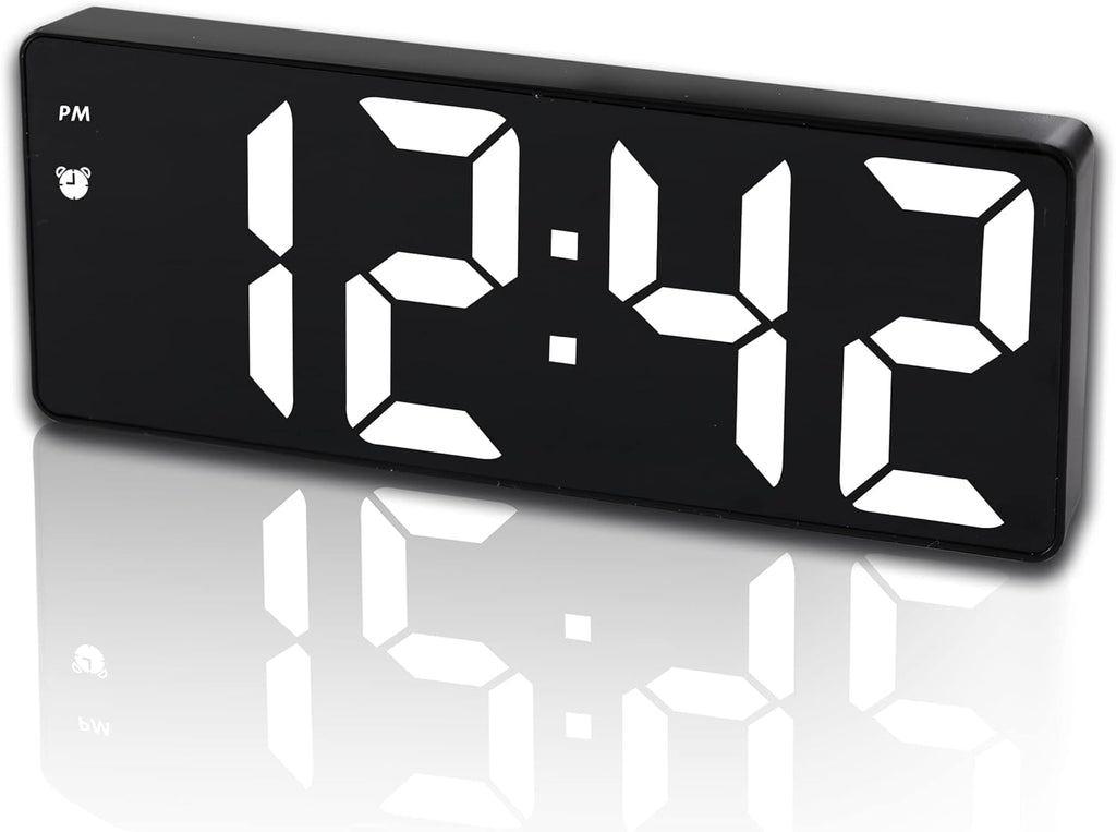 Digital Alarm Clock for Bedroom,Mirror Surface LED Electronic Clocks,Adjustable Brightness, Black Case