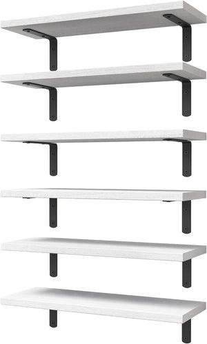 Floating Shelves Set of 6, Wood Floating Wall Shelves for Wall Decor, Bathroom Shelves, Book Shelves for Living Room-Modern White