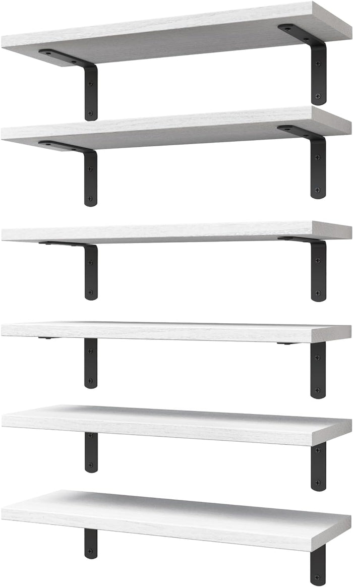 Floating Shelves Set of 6, Wood Floating Wall Shelves for Wall Decor, Bathroom Shelves, Book Shelves for Living Room-Modern White