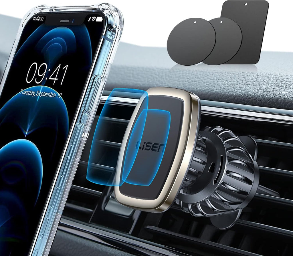 Magnetic Phone Holder for Car, 6 Strong Magnets, Compatible with All Smartphones & Tablets, Gold