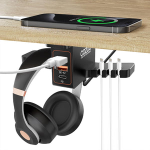 Headphone Stand with USB Charger Under Desk Headset Holder Mount with 3 Port USB Charging Station (20W PD & QC3.0 )