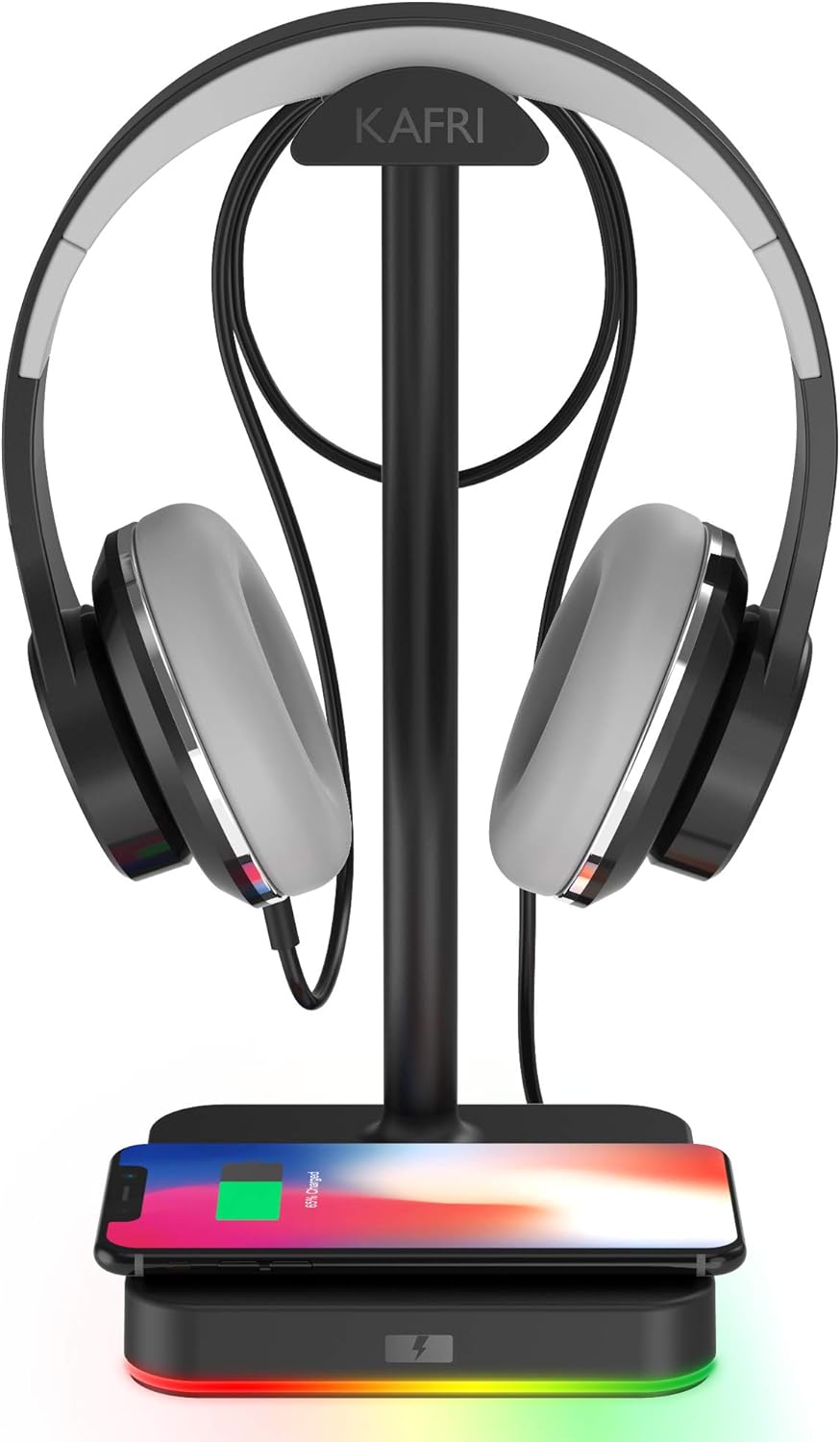 RGB Headphone Stand with Wireless Charger Desk Gaming Headset Holder Hanger Rack with 10W/7.5W Fast Charger, Black