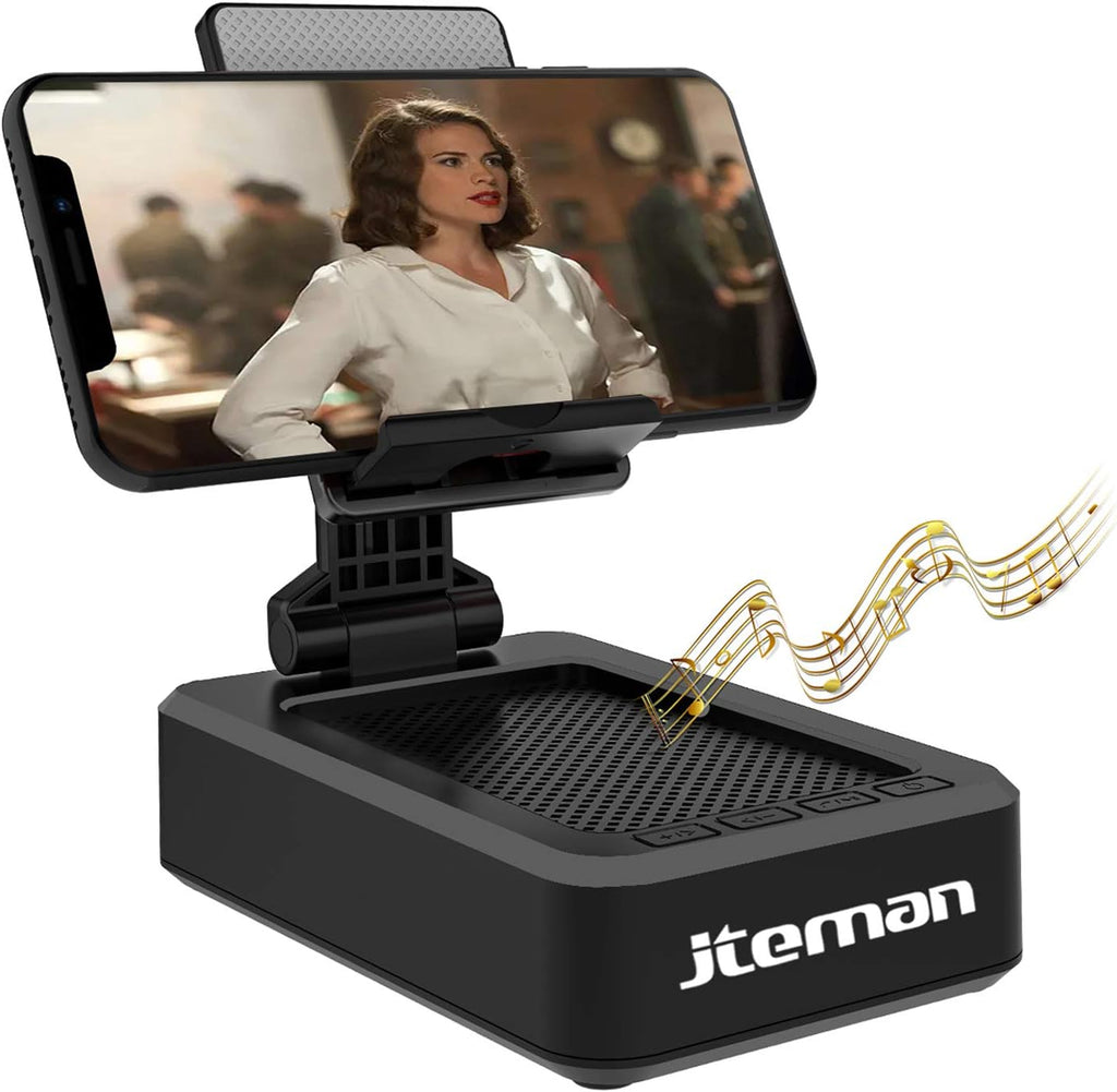 Cell Phone Stand with Wireless Bluetooth Speaker and Anti-Slip Base HD Surround Sound, Black