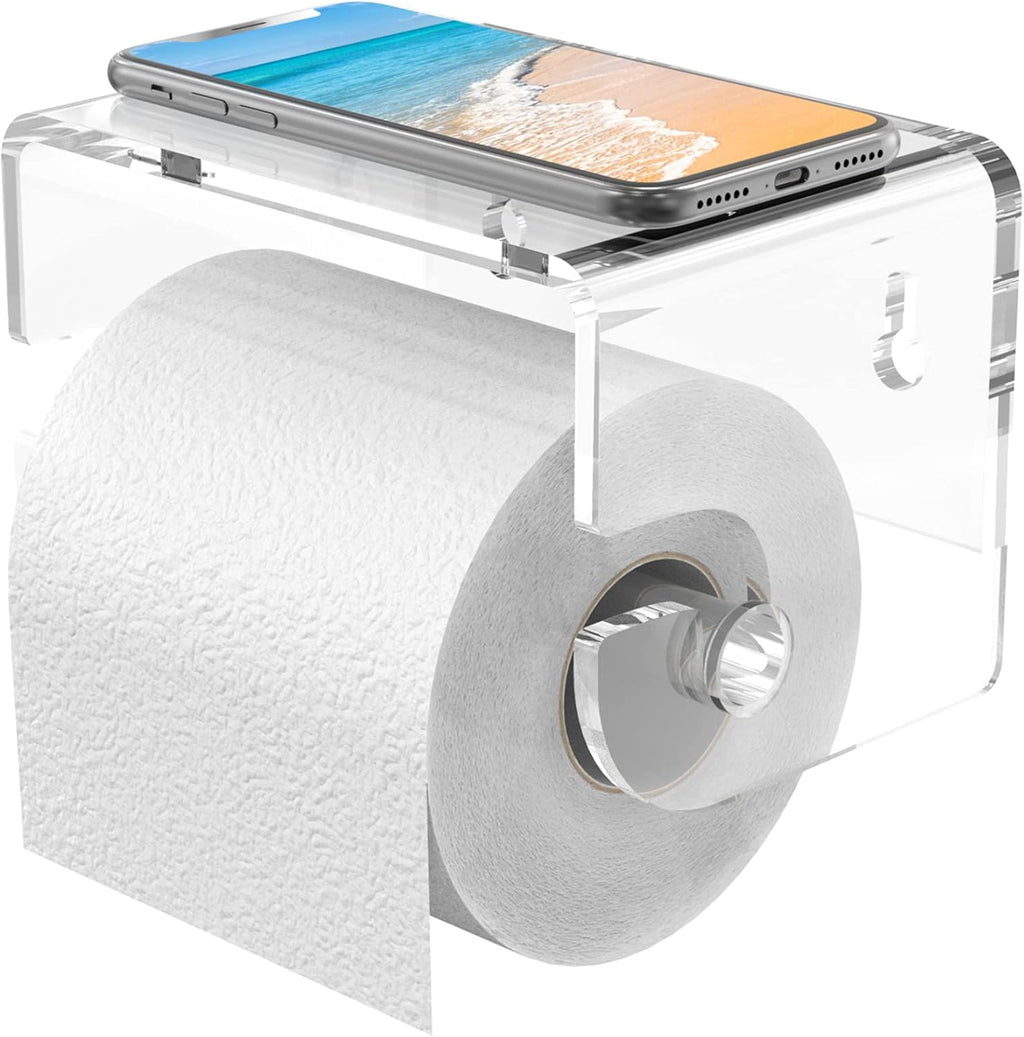 Adhesive Toilet Paper Holder with Shelf, Acrylic Toilet Paper Roll Holder, Clear