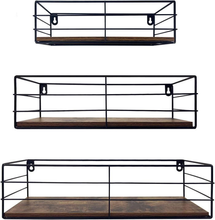 Floating Shelves Wall Mounted Set of 3, Hanging Storage Shelf for Bathroom, Living Room, Bedroom, Kitchen Home Decor, Brown