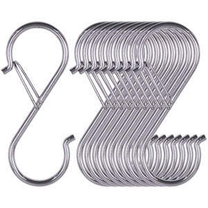 12 Pack S Hooks for Hanging, S Hooks Stainless Steel with Safety Buckle, Metal Hooks Fitting Diameter up to 1.26 Inch