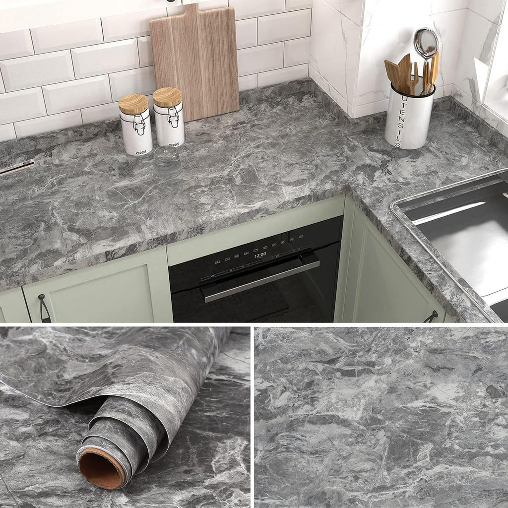 Gray Marble Contact Paper Counter Top Covers Peel and Stick Wallpaper Self Adhesive, 15.7"×80" Waterproof Removable Thick Matte 3D