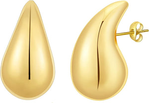Chunky Gold Hoop Earrings for Women, Lightweight Waterdrop Hollow Open Hoops, Gold