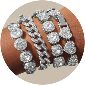 4PCS Gold Bracelets for Women Silver Clustered Tennis Bracelet Layered Link Jewelry