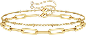 14K Gold Filled Adjustable Layered Bracelet Cute Evil Eye Oval Chain Pearl Bar Turtle Gold Bracelets for Women Jewelry