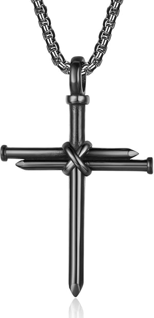 Nail Cross Necklace for Men Stainless Steel Chain 24inch 3 Nails Jesus Cross Pendant