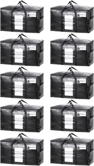 Extra Large Moving Bags, 10 Pack Black Heavy Duty Totes For Storage, Wrap Around Handles, Storage Bags for Space Saving Moving Storage