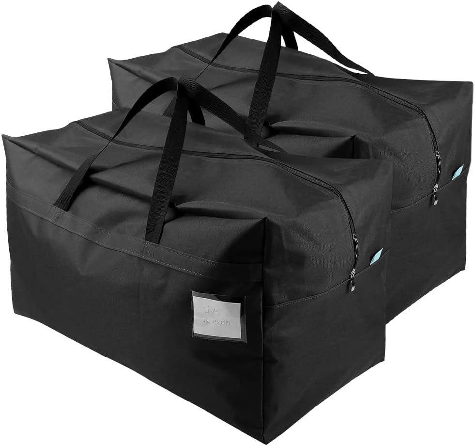 2 Pack Extra Large Moving Bags with Zippers & Carrying Handles, Heavy-Duty Storage Tote for Space Saving Moving Storage, Black