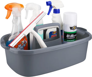 Cleaning Supplies Caddy, Cleaning Supply Organizer with Handle, Large Plastic Bucket, Portable Shower Basket Tote, Gray