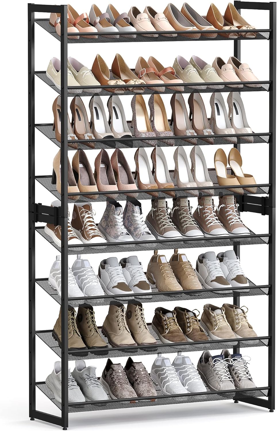 8-Tier Shoe Organizer, Metal Shoe Storage for Garage, Entryway, Set of 2, 4-Tier Stackable Shoe Shelf