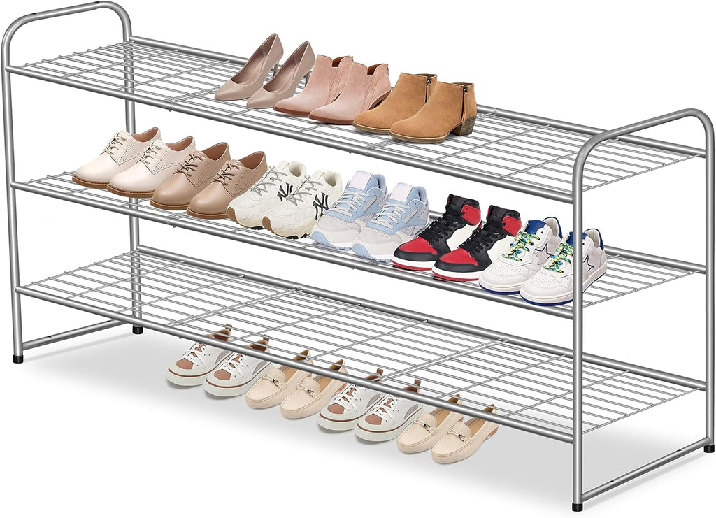 3-Tier Long Shoe Rack for Closet Metal Wide Shoe Organizer for Entryway